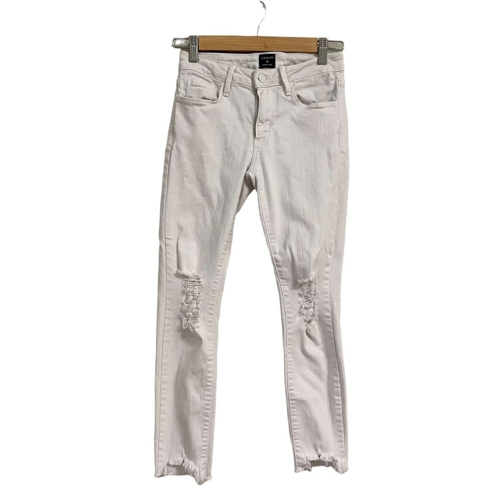 Just Black White Ripped Skinny Jeans Raw Hem